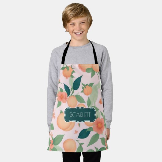 Perzik Bloemen Kleurrijk Gepersonaliseerd Patroon Schort (Gedragen)