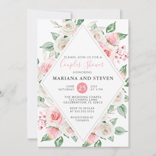 Perzik Bloemen Koppels Bruiloft Douche Kaart (Voorkant)