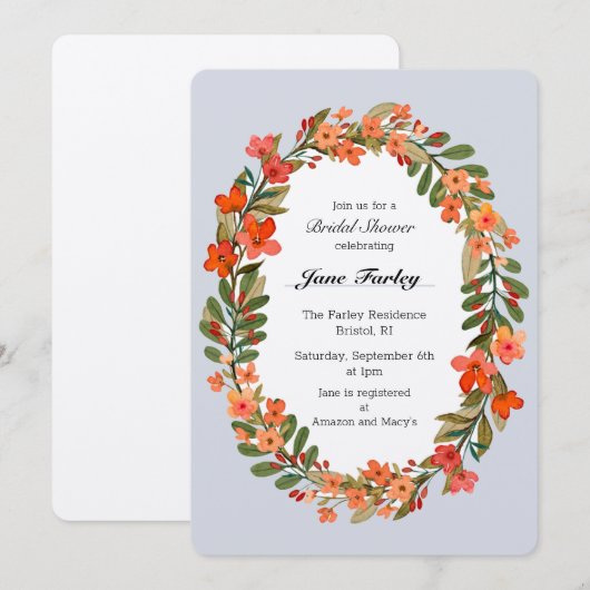 Perzik Bloemen Krans Bruids Douche Uitnodiging (Voorkant / Achterkant)
