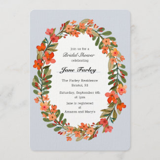 Perzik Bloemen Krans Bruids Douche Uitnodiging