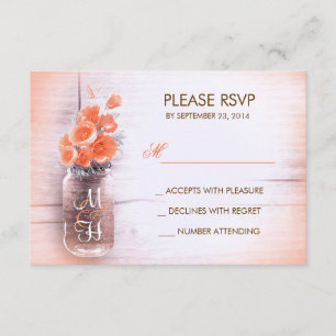 perzik bloemen metselaar pot bruiloft RSVP kaarten Kaartje