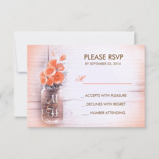 perzik bloemen metselaar pot bruiloft RSVP kaarten Kaartje (Voorkant)
