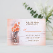 perzik bloemen metselaar pot bruiloft RSVP kaarten Kaartje (Staand voorkant)