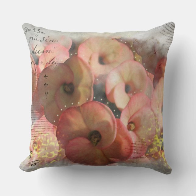 Perzik Bloemen Mix Media Kussen (Voorkant)