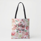 Perzik Bloemen Moeder van de bruidegom Monogrammed Tote Bag (Voorkant)
