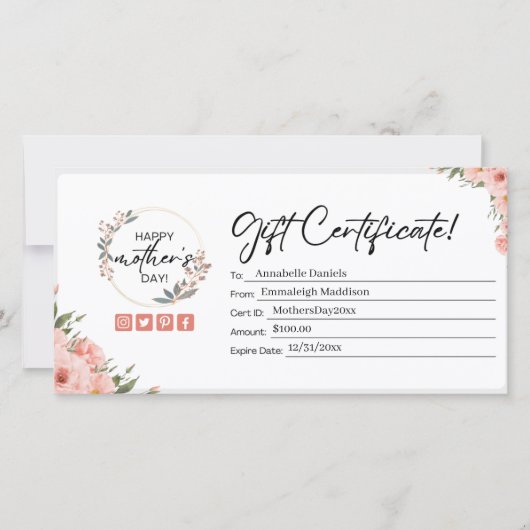 Perzik Bloemen Moederdag Cadeaubon (Voorkant)