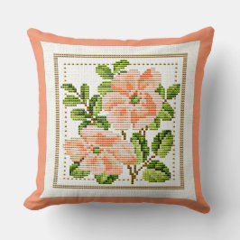 Perzik Bloemen Needlepoint Look Land  Kussen