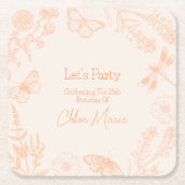 Perzik Bloemen Onderzetters: Party Esthetisch op p Kartonnen Onderzetters (Voorkant)