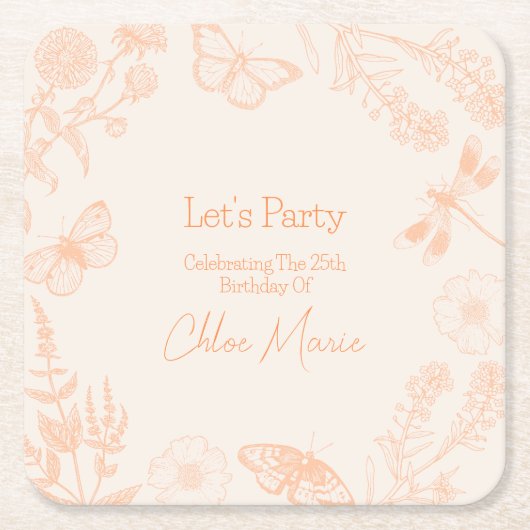 Perzik Bloemen Onderzetters: Party Esthetisch op p Kartonnen Onderzetters (Voorkant)