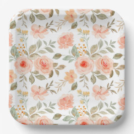 Perzik Bloemen Papier Borden, Waterverf Botanisch Papieren Bordje