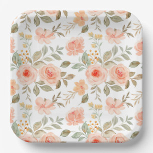 Perzik Bloemen Papier Borden, Waterverf Botanisch Papieren Bordje