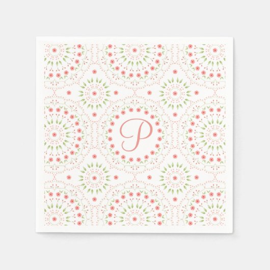 Perzik Bloemen Papier Initial Servet (Voorkant)