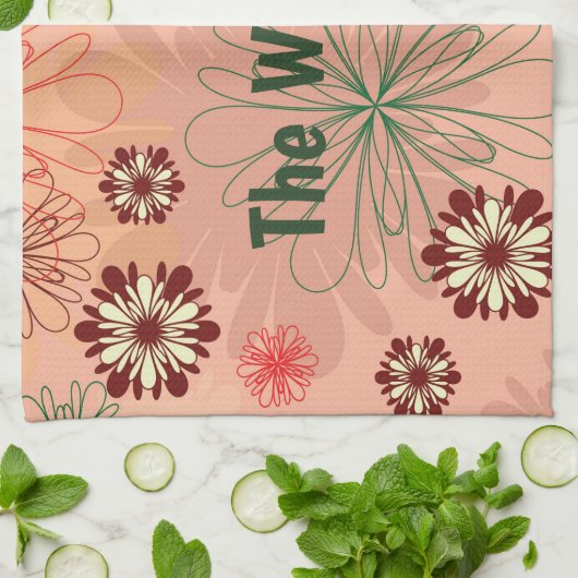 Perzik Bloemen Persoonlijk display Theedoek (Gevouwen)