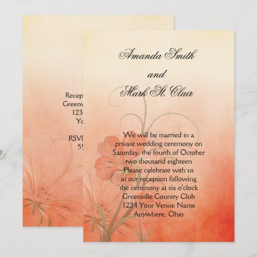 Perzik bloemen perzik textuur achtergrond bruiloft kaart (Voorkant / Achterkant)