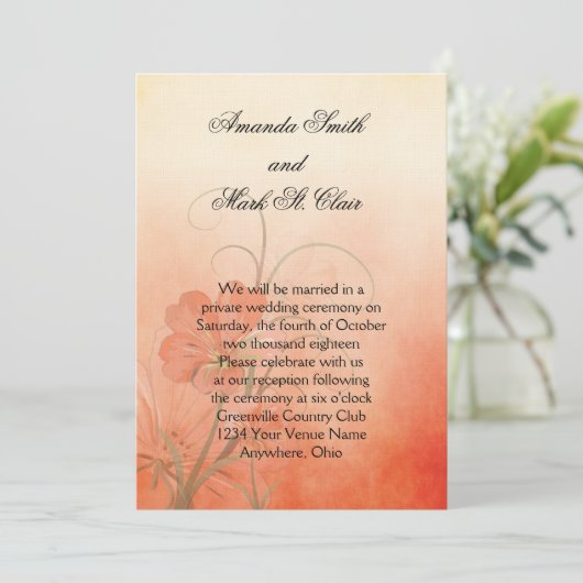 Perzik bloemen perzik textuur achtergrond bruiloft kaart (Staand voorkant)