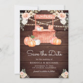 Perzik Bloemen Pompoen Markt Foto Hout Wedding Save The Date (Voorkant)