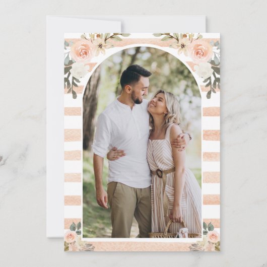 Perzik Bloemen Pompoen Markt Foto Hout Wedding Save The Date (Achterkant)