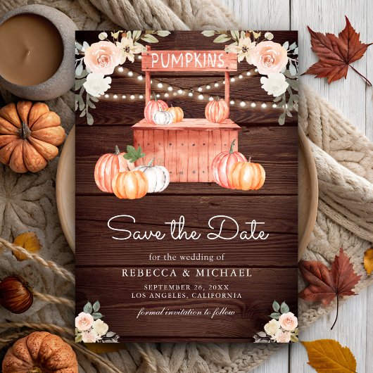 Perzik Bloemen Pompoen Markt Foto Hout Wedding Save The Date