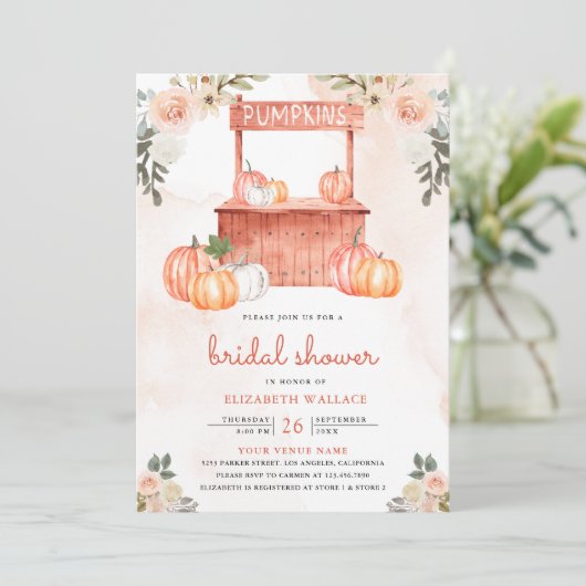 Perzik Bloemen Pompoen Markt Foto Vrijgezellenfees Kaart (Staand voorkant)