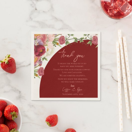 Perzik Bloemen Rode Boog Huwelijk Dank u Bericht Servet (Insitu)