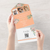Perzik Bloemen Roos bruiloft All In One Uitnodiging (Afscheurbaar)