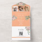 Perzik Bloemen Roos bruiloft All In One Uitnodiging (Binnen)