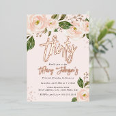 Perzik Bloemen Roos Goud 30e Verjaardag Folie Uitnodiging (Staand Voorkant)