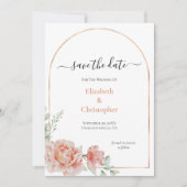 Perzik Bloemen Roos Gouden Boog Bruiloft Save the  Kaart (Voorkant)