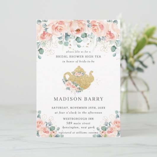 Perzik Bloemen Roos Greenery Vrijgezellenfeest Tea Kaart (Staand voorkant)