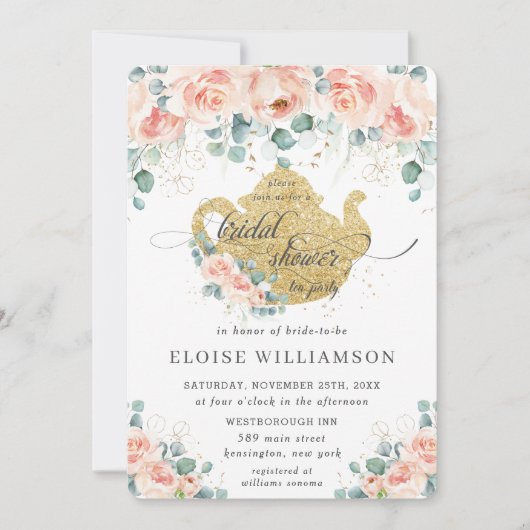 Perzik Bloemen Roos Greenery Vrijgezellenfeest Tea Kaart (Voorkant)