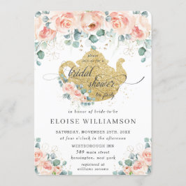 Perzik Bloemen Roos Greenery Vrijgezellenfeest Tea Kaart