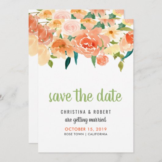 Perzik Bloemen | Save The Date Kaart (Voorkant / Achterkant)