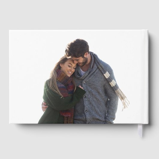 Perzik Bloemen Stoffig Blauw 2 foto's Bruiloft Gastenboek (Achterkant)