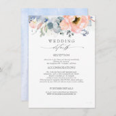 Perzik Bloemen Stoffig Blauw Bruiloft Informatie Informatiekaartje (Voorkant / Achterkant)