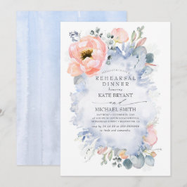 Perzik Bloemen Stoffig Blauw Modern Repetitie Dine Kaart