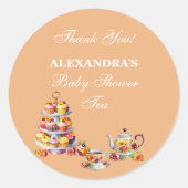 Perzik Bloemen Tea Party Baby shower Favoriet Ronde Sticker (Voorkant)