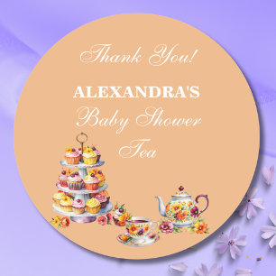 Perzik Bloemen Tea Party Baby shower Favoriet Ronde Sticker