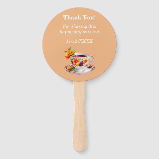Perzik Bloemen Tea Party Baby shower Hand Fan Handwaaier (Achterkant)