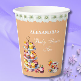 Perzik Bloemen Tea Party Baby shower Papieren Bekers