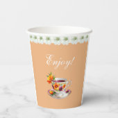 Perzik Bloemen Tea Party Vrijgezellenfeest Papier Papieren Bekers (Achterkant)