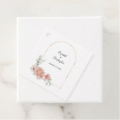 Perzik Bloemen Trendy Boog Groen Modern Bruiloft Bedankjes Labels (In situ)