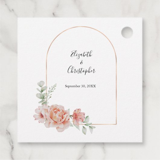 Perzik Bloemen Trendy Boog Groen Modern Bruiloft Bedankjes Labels (Achterkant)