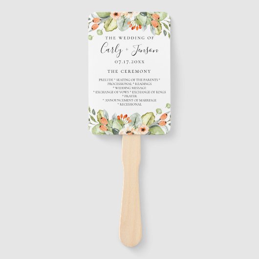 Perzik Bloemen Trouwprogramma Hand Fans Handwaaier (Voorkant)