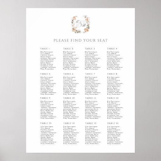  Perzik Bloemen Trouwstoel Grafiek Poster (Voorkant)