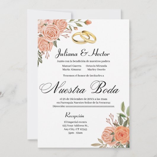 Perzik Bloemen Uitnodiging  (Voorkant)