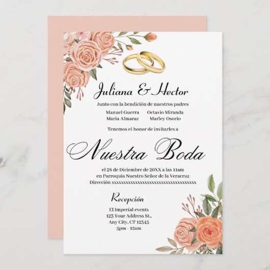 Perzik Bloemen Uitnodiging  (Voorkant / Achterkant)