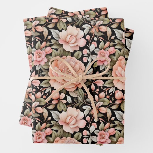 Perzik Bloemen Verjaardag Bruiloft Vrijgezellenfee Inpakpapier Vel (In situ)