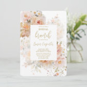 Perzik Bloemen Vrijgezellenfeest Brunch Kaart (Staand voorkant)