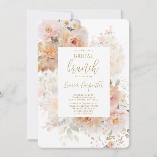 Perzik Bloemen Vrijgezellenfeest Brunch Kaart (Voorkant)