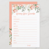 Perzik Bloemen Vrijgezellenfeest Woord Scramble Ga (Voorkant / Achterkant)